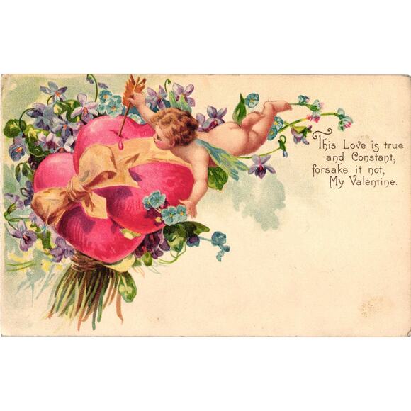 This Love is True Valentine Postcard Antique Unposted Cupid Cherub Arrow Hearts - Picture 1 of 2